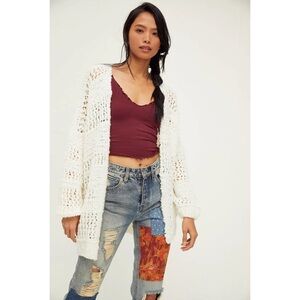 Free People Saturday Morning Wool Knit Cardigan Evening Cream Off White